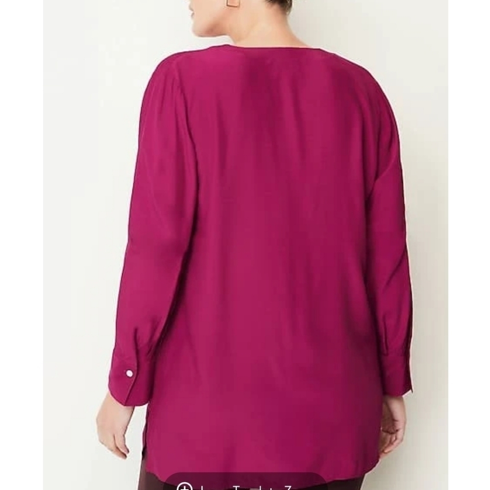 J Jill Smocked Split Neck Tunic Top Womens Large Pink Workwear Office - Picture 7 of 15